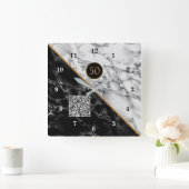 記念日クロックQRコード白黒大理石 スクエア壁時計 (ホーム)