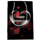 記念日ハートバブルと赤いハート ミディアムペーパーバッグ (正面)