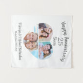 記念日ハート3フォトコラージュカスタムカラー タペストリー (正面(横))