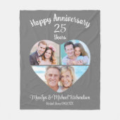 記念日ハート3フォトコラージュカスタムカラー フリースブランケット (正面)