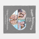 記念日ハート3フォトコラージュカスタムカラー フリースブランケット (正面(横))