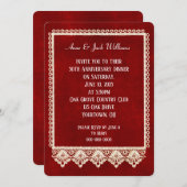 記念日パーティーの赤いレースフレーム 招待状 (正面/裏面)