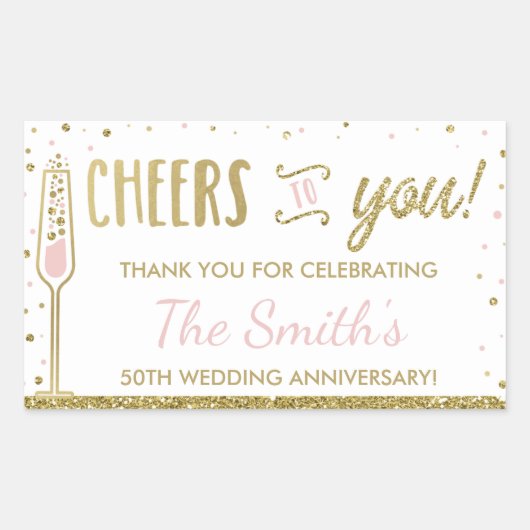 記念日パーティーボトルラッパー、フェイクグリッター 長方形シール (正面)