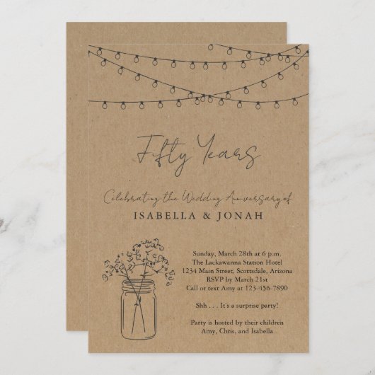 記念日パーティー招待状 | ラスティッククラフト紙 招待状 (正面/裏面)