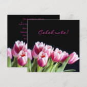 記念日パーティー ピンクのチューリップ 招待状 (正面/裏面)