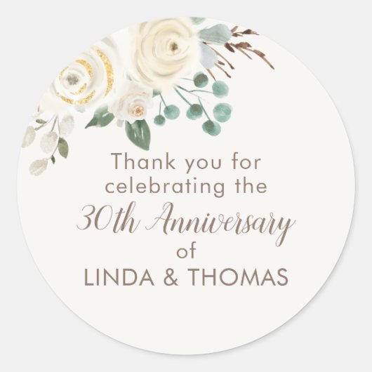 記念日パーティー 夢のような白い花のステッカー ラウンドシール (正面)