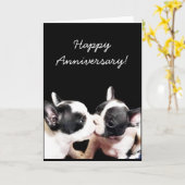 記念日ブルドッフランスのグの挨拶状 カード (黄色い花)