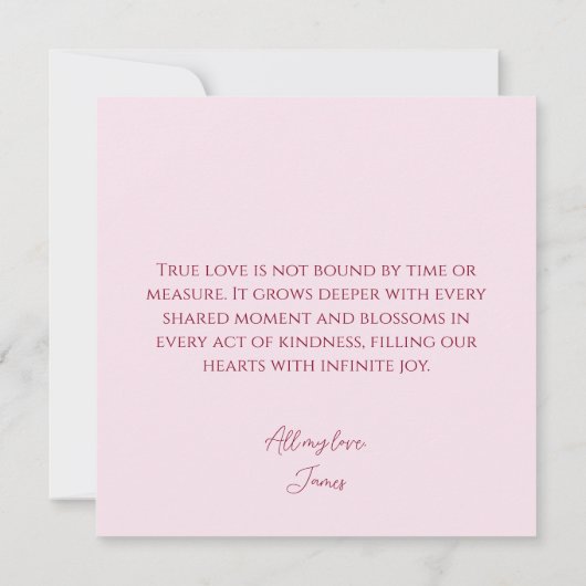 記念日モダンハートバラロマンチック引用文カード (裏面)