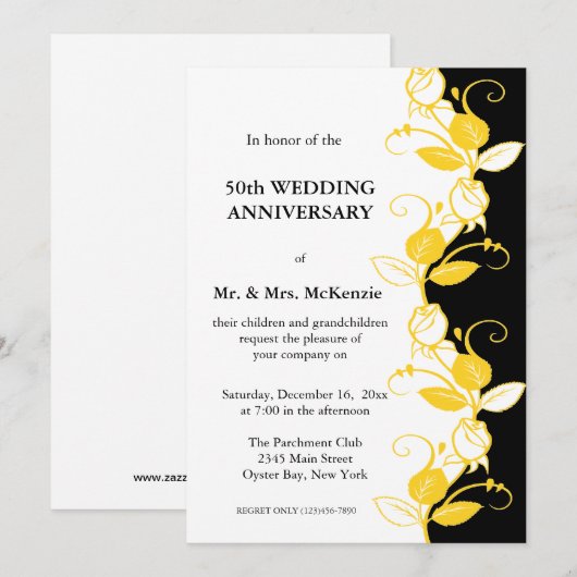 記念日ローズ（黄色） 招待状 (正面/裏面)