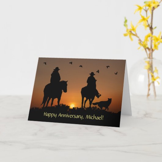 記念日名前をカスタムするカントリーウエスタンカウボーイ カード (黄色い花)