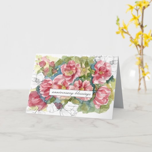 記念日恵みピンクローズウォーターカラーフラワー カード (黄色い花)