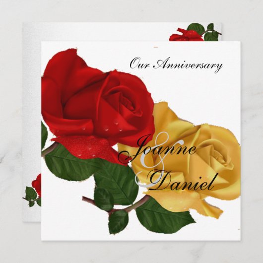 記念日招待状ホワイトレッドイエローローズフローラ 招待状 (正面/裏面)