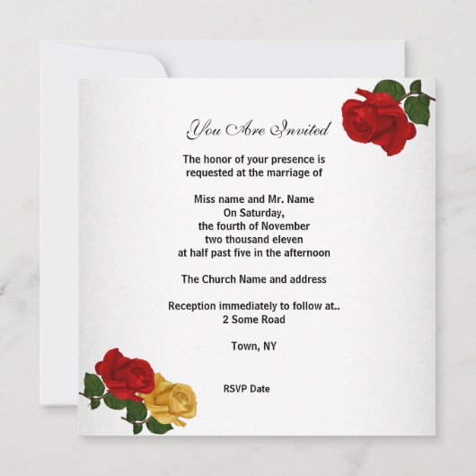 記念日招待状ホワイトレッドイエローローズフローラ 招待状 (裏面)