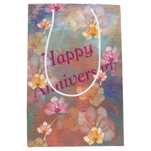 記念日絵を描抽象芸術と花 ミディアムペーパーバッグ (正面)