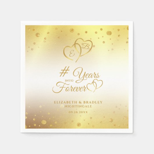 記念日金ゴールドハートが何年も先に進む スタンダードカクテルナプキン (正面)