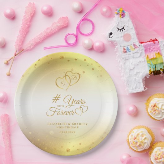 記念日金ゴールドハートが何年も先に進む ペーパープレート (パーティー)