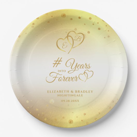 記念日金ゴールドハートが何年も先に進む ペーパープレート (正面)