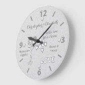 記念日25年ハート花と名前 ラージ壁時計 (傾斜)