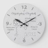 記念日25年ハート花と名前 ラージ壁時計 (正面)