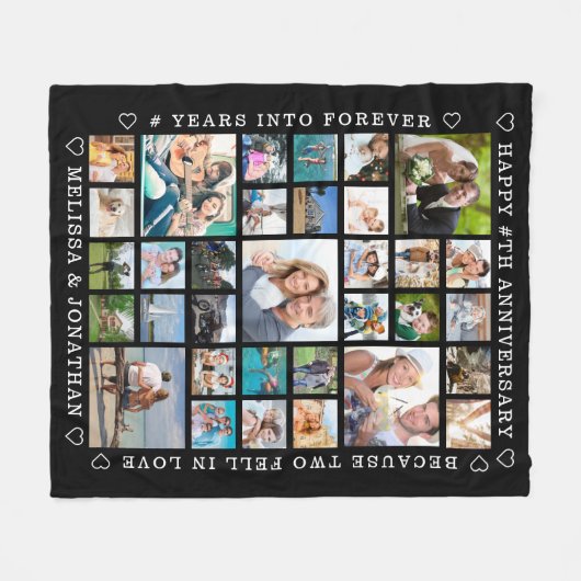 記念日33フォトコラージュカスタムパーソナライズされた フリースブランケット (正面(横))