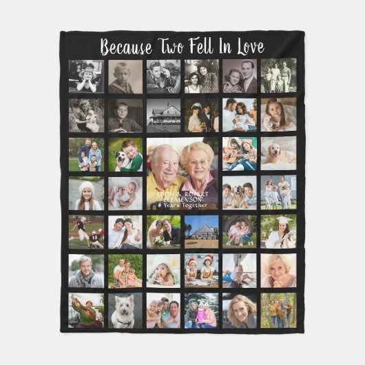 記念日39フォトコラージュパーソナライズされたブラック フリースブランケット (正面)