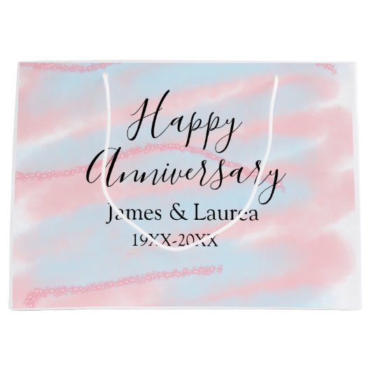 記念日 ウェディング 名前 日付 年号 パステル ラージペーパーバッグ (正面)