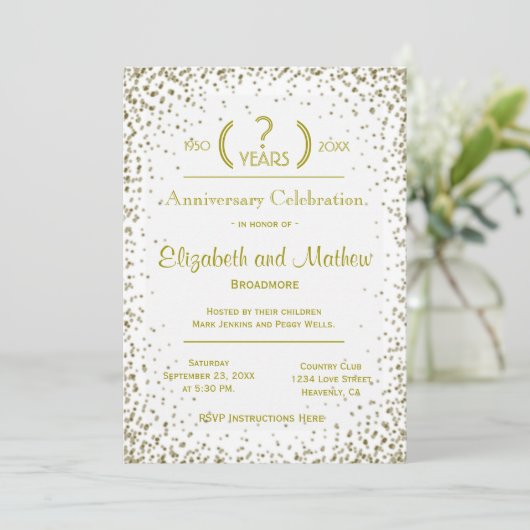 記念日 | ゴールドのコンフェッティ 招待状 (スタンド正面)
