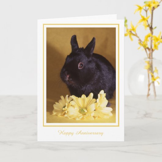 記念日-バニーおよびデイジーの挨拶状 カード (黄色い花)