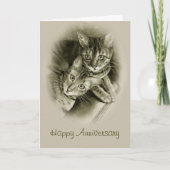 記念日: ベンガル2匹の猫、オリジナルの鉛筆の芸術 カード (正面)