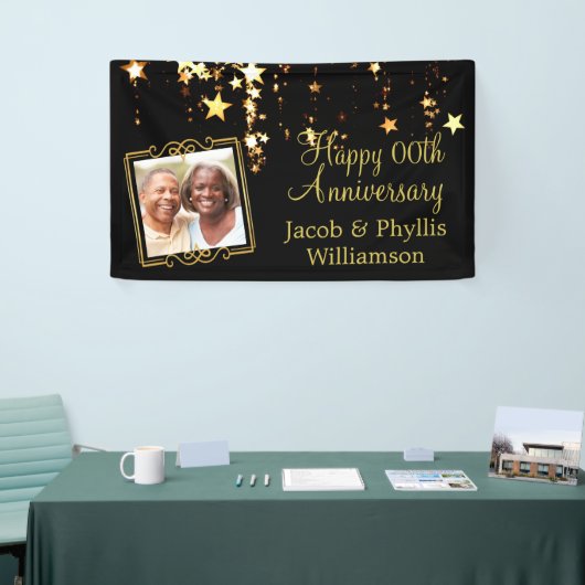 記念日 |任意の年 |黒と金ゴールドの写真 横断幕 (トレードショー)