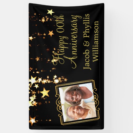記念日 |任意の年 |黒と金ゴールドの写真 横断幕 (縦)