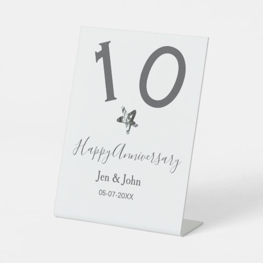 記念日 名前 日付 グレー メタル 星 バースデー 10周年 台座サイン (正面)