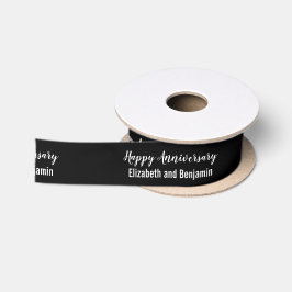 記念日+夫婦の名前 ブラック&ホワイト サテンリボン