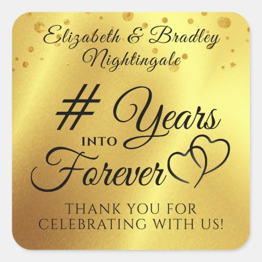 記念日 # 年 永遠に感謝 ありがとう ゴールド スクエアシール (正面)