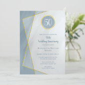 記念日 誕生日 50周年 ダスティーブルー ゴールドフレーム 招待状 (スタンド正面)