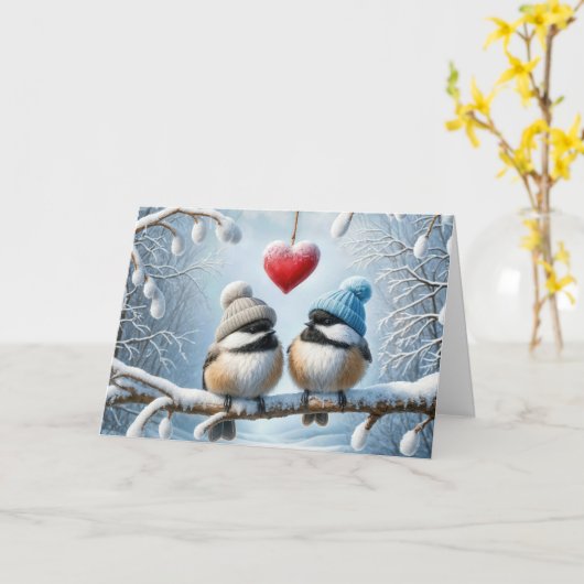 記念日《鳥》アメリカゴガラと赤いハート カード (黄色い花)