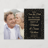 【記念日】1周年記念 フォト ブラック&ゴールド セーブ・ザ・デート インビテーションポストカード (正面)