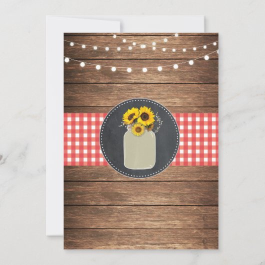 記念日BBQレッドチェックチョークジャーヒマワリ 招待状 (裏面)