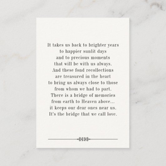 記念木を愛する葬儀の記念カード 名刺 (裏面)