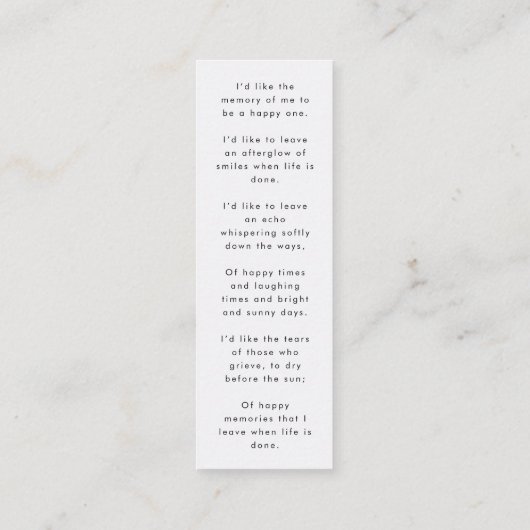 記念歌葬儀お気に入りミニブックマークカード スキニー名刺 (裏面)