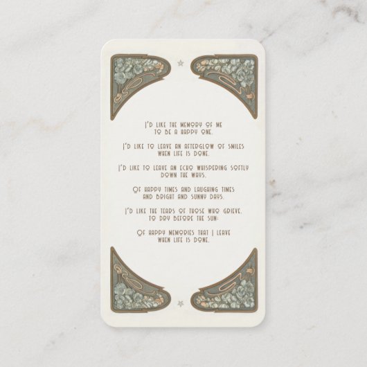 記念歌葬儀お気に入りミニブックマークカード 名刺 (裏面)