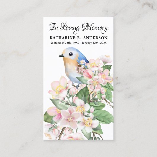 記念歌葬儀祈りの言葉カード鳥フローラ コーリングカード (正面)