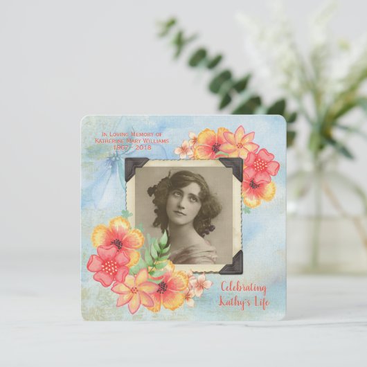 記念物はあなたの写真の水彩画の花を縞で飾ります加えます 招待状 (スタンド正面)