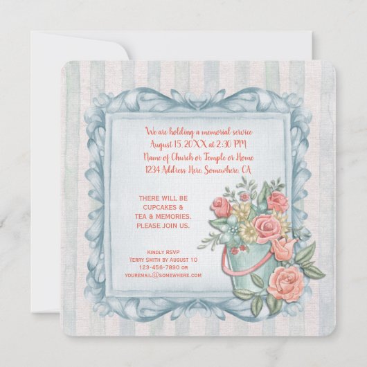 記念物はあなたの写真の水彩画の花を縞で飾ります加えます 招待状 (裏面)