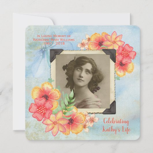 記念物はあなたの写真の水彩画の花を縞で飾ります加えます 招待状 (正面)