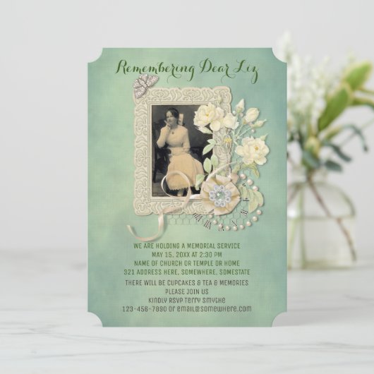 記念物はあなたの写真の蝶バラの真珠を加えます 招待状 (スタンド正面)