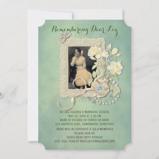 記念物はあなたの写真の蝶バラの真珠を加えます 招待状 (正面)