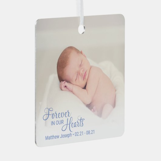 記念男の赤ちゃん写真Forever In Ourハート メタルオーナメント (正面右)