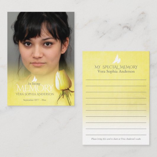 記念碑と葬儀のための黄色のバラのメモリーカード ノートカード (正面/裏面)