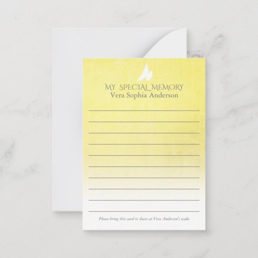 記念碑と葬儀のための黄色のバラのメモリーカード ノートカード (裏面)